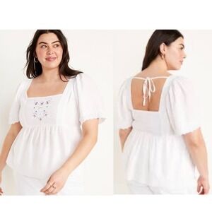 Old Navy White Embroidered Eyelet Swiss Dot Peplum Flutter Sleeve Plus Size 3X